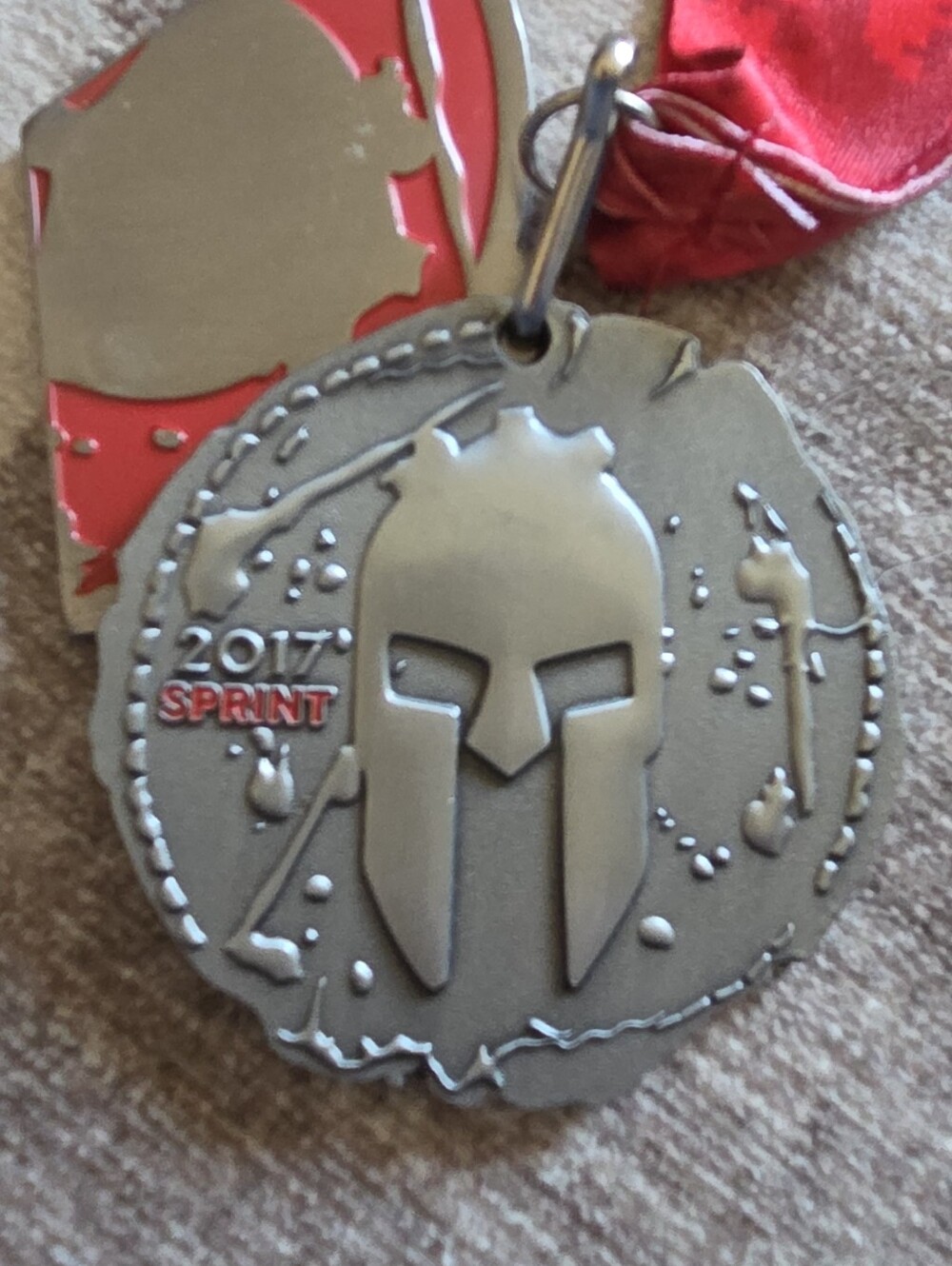 2017 Spartan Sprint Finisher Medal And Wedge- Silver and Red